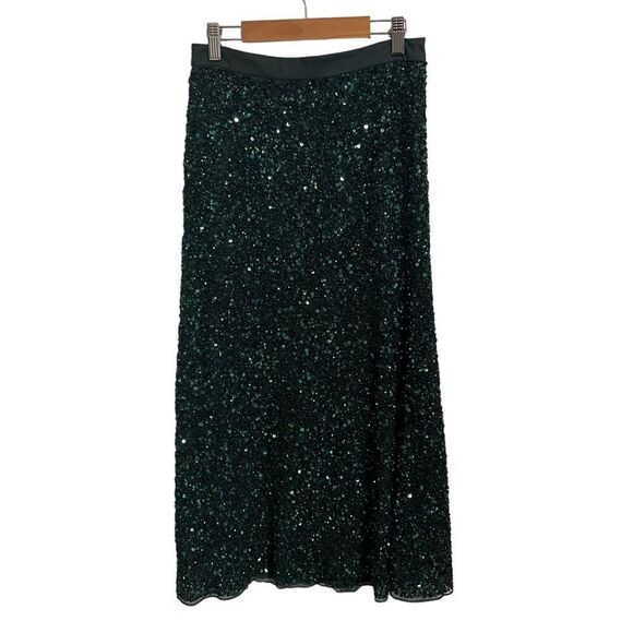 Gerard Darel Paris Green Holiday Sequin Midi Skirt Size 1 or Small - Picture 1 of 10